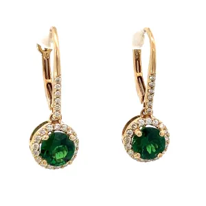 Modern 14kt Yellow Gold 1.85ct Tsavorite Green Garnet   .55cttw Diamond Earrings