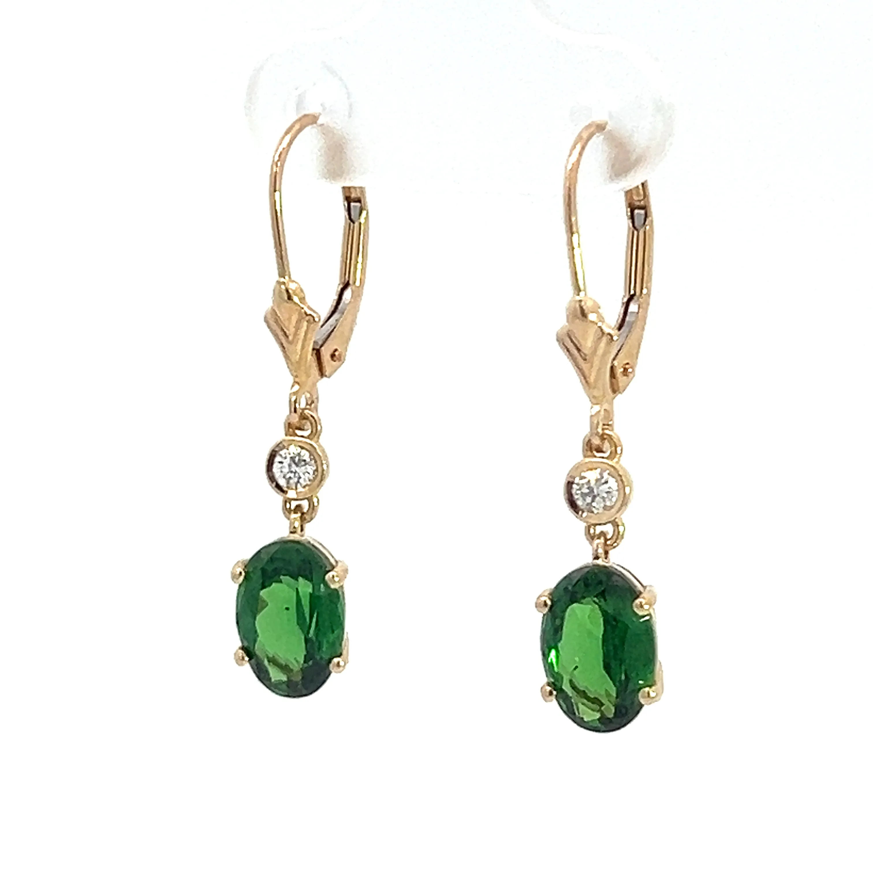 Modern 14kt Yellow Gold 2.25ct Tsavorite Garnets   .10cttw Diamond Earrings