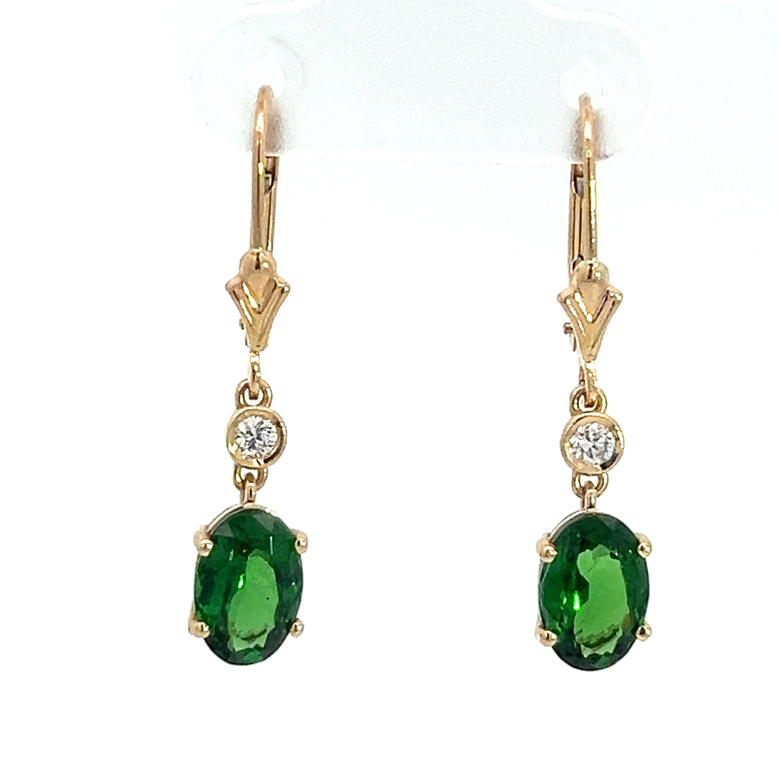 Modern 14kt Yellow Gold 2.25ct Tsavorite Garnets   .10cttw Diamond Earrings