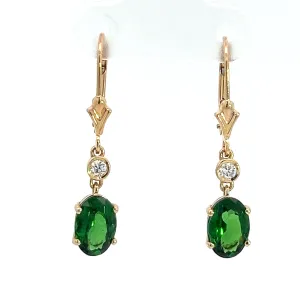 Modern 14kt Yellow Gold 2.25ct Tsavorite Garnets   .10cttw Diamond Earrings