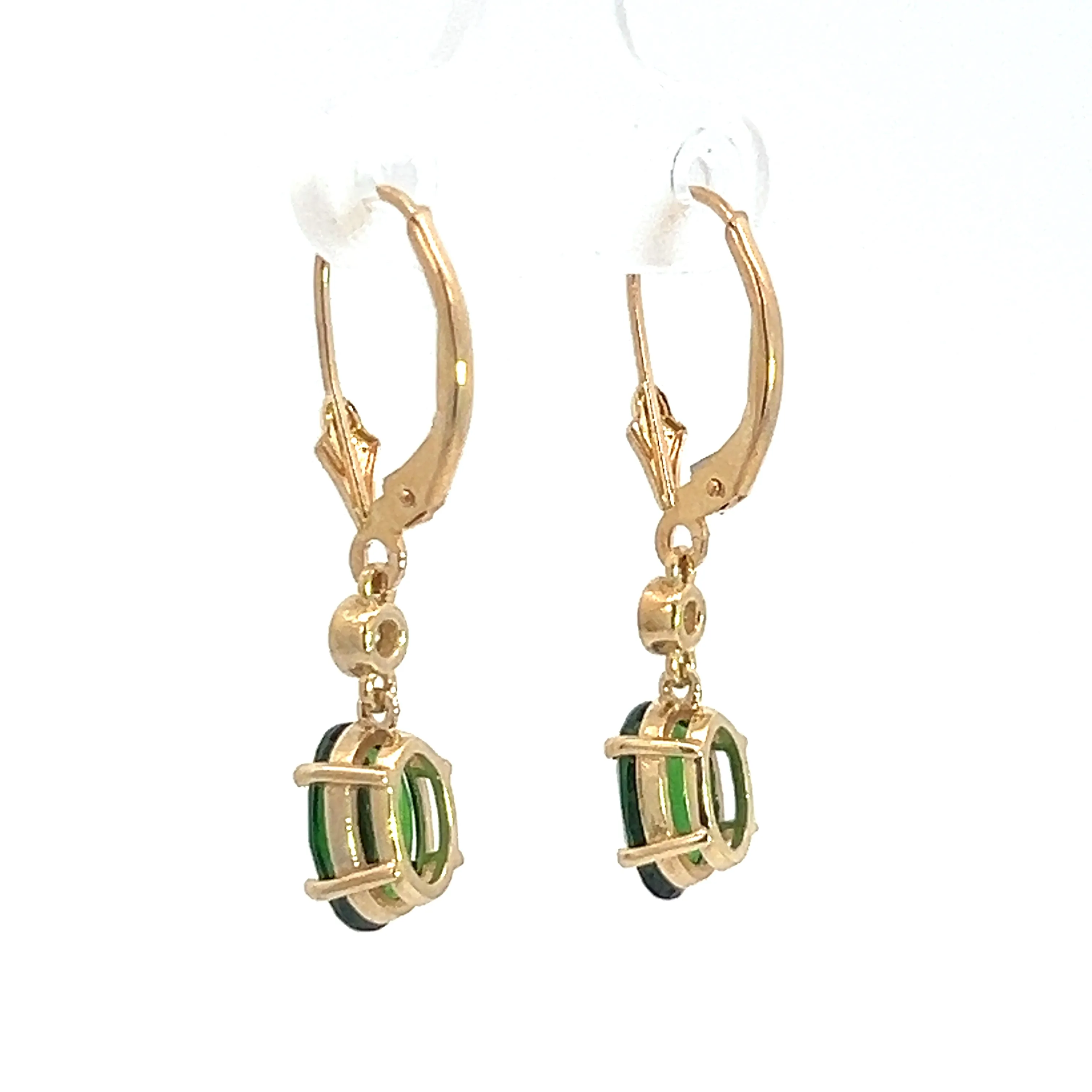 Modern 14kt Yellow Gold 2.25ct Tsavorite Garnets   .10cttw Diamond Earrings