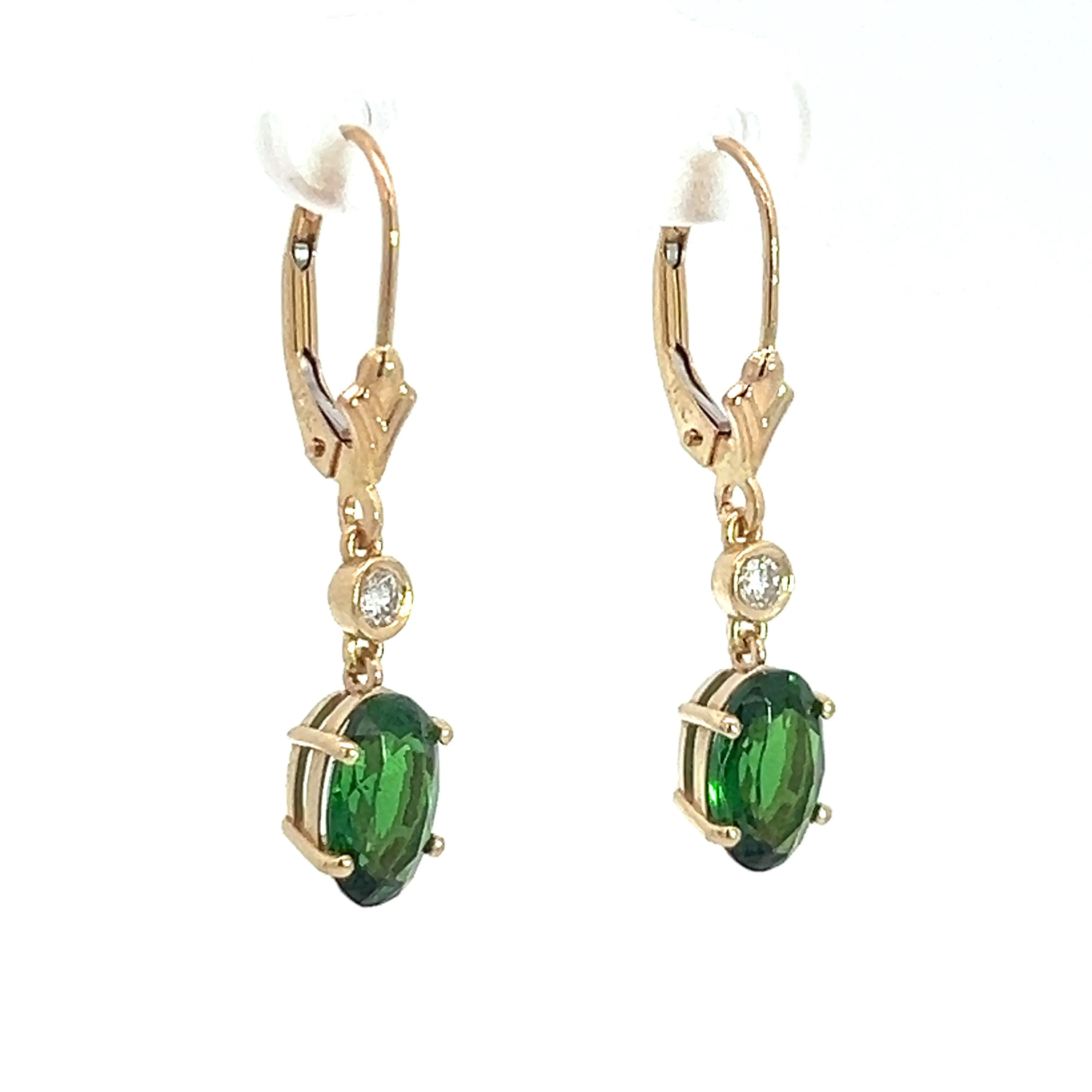 Modern 14kt Yellow Gold 2.25ct Tsavorite Garnets   .10cttw Diamond Earrings