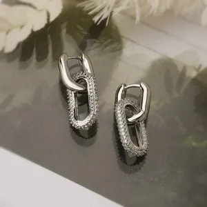 Modern Double Loop Design Shiny Crystal Hoop Stainless Steel Earrings for Women Beautiful Dangle Charm Jewelry Accessories