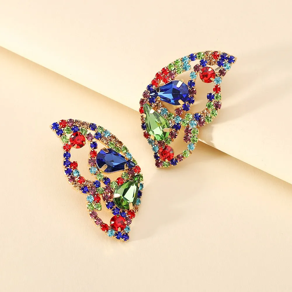 Modern Fashion Colorful Butterfly Crystal Wings Stud Earrings For Women