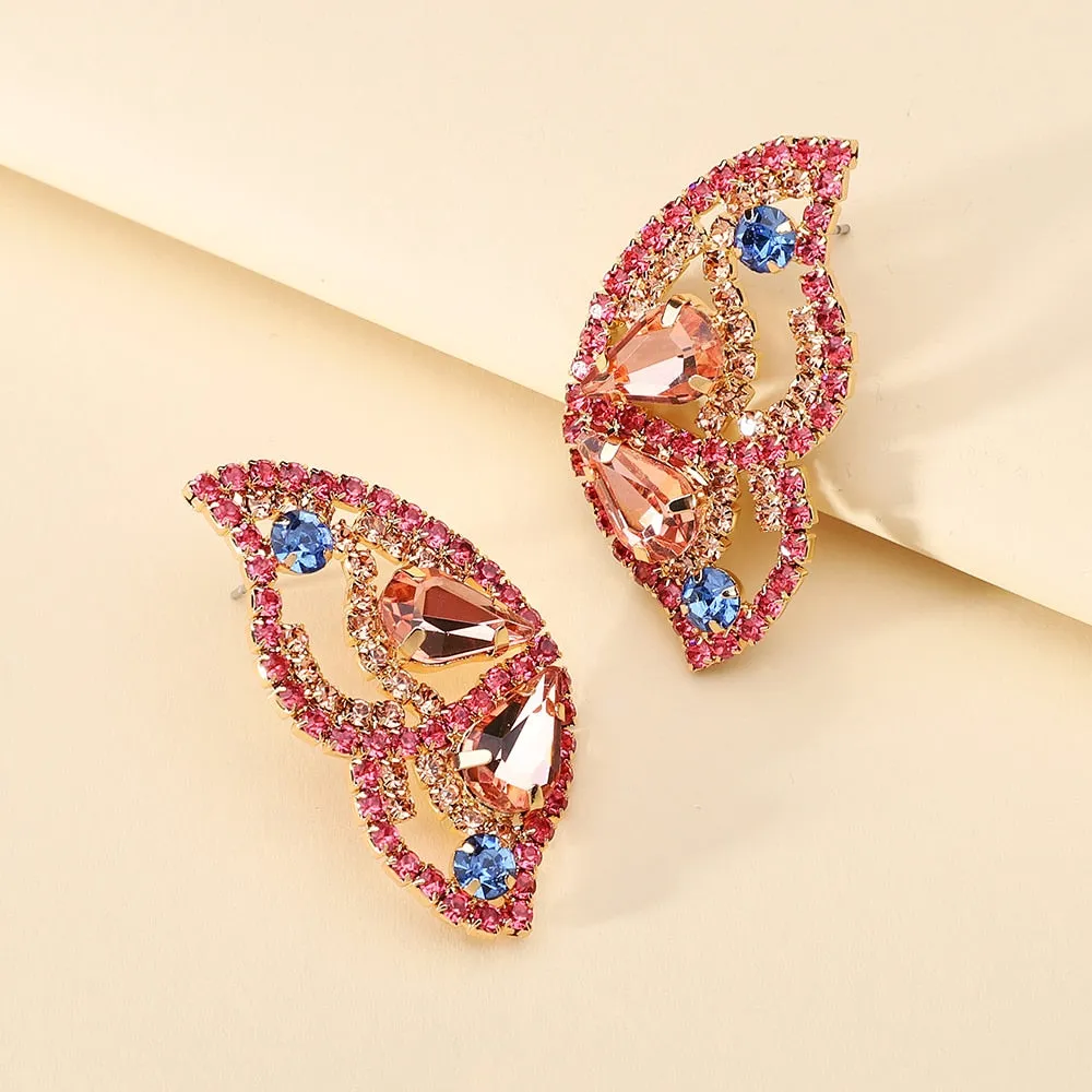 Modern Fashion Colorful Butterfly Crystal Wings Stud Earrings For Women