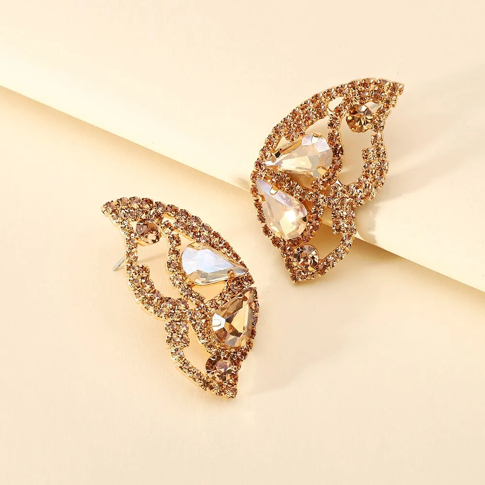 Modern Fashion Colorful Butterfly Crystal Wings Stud Earrings For Women