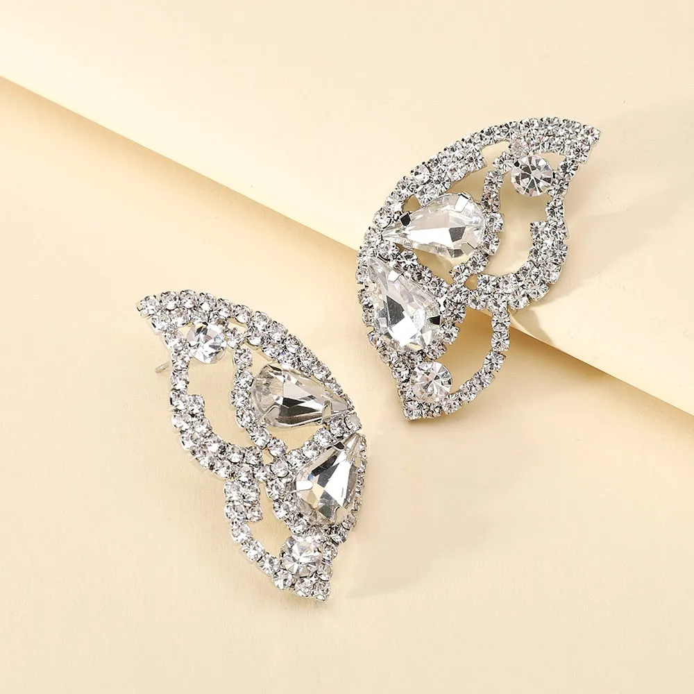 Modern Fashion Colorful Butterfly Crystal Wings Stud Earrings For Women