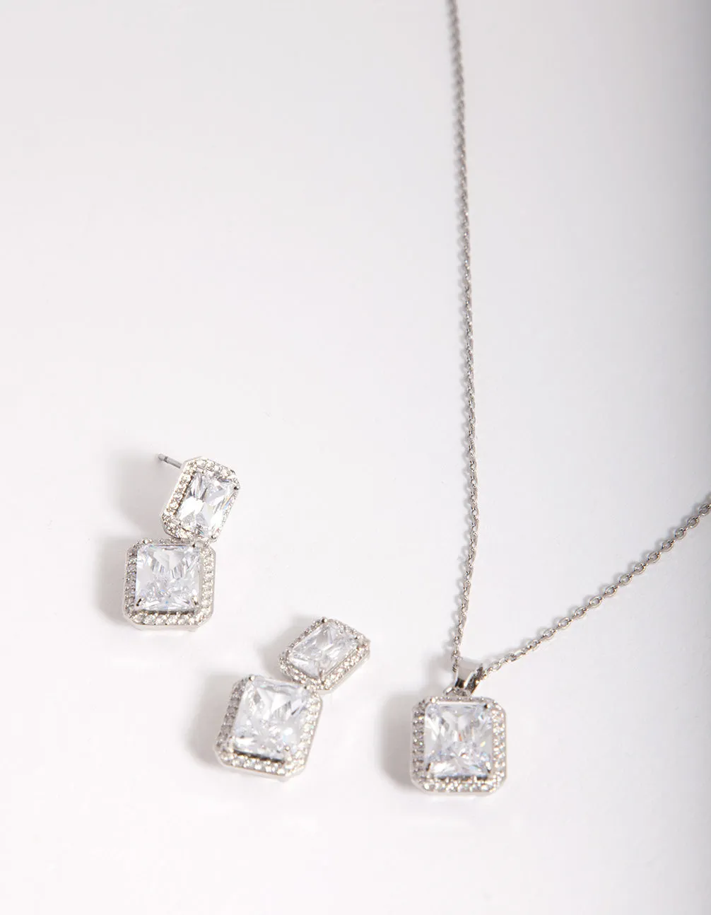 Modern Rectangle Diamante Necklace Earrings Set