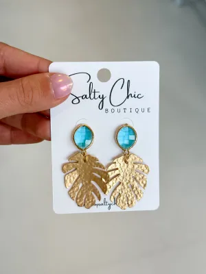Monstera Leaf Crystal Earrings