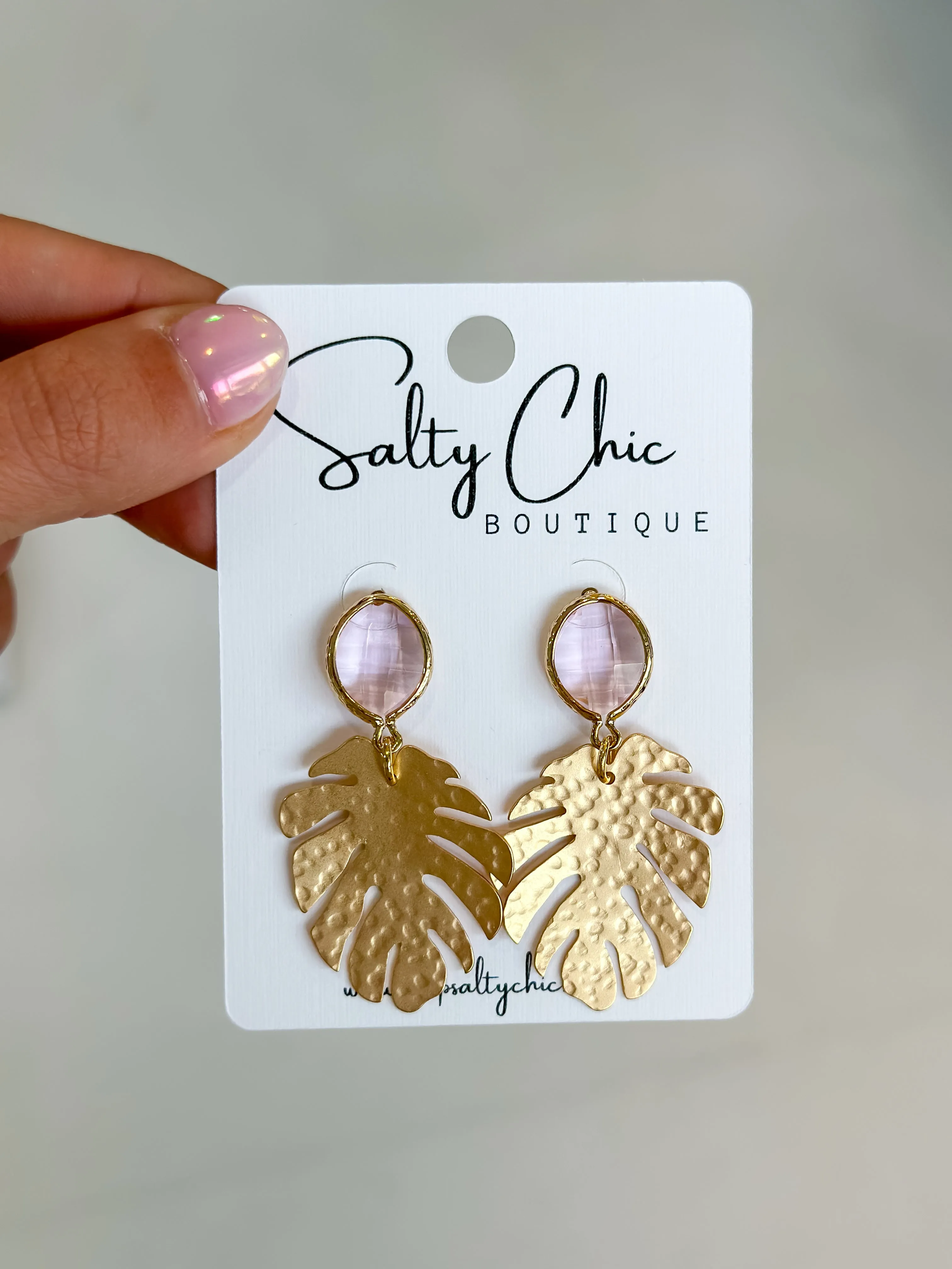 Monstera Leaf Crystal Earrings