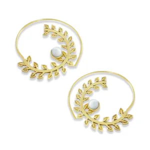 Moonstone Spiral Gold Leaf Center Pearl Earrings