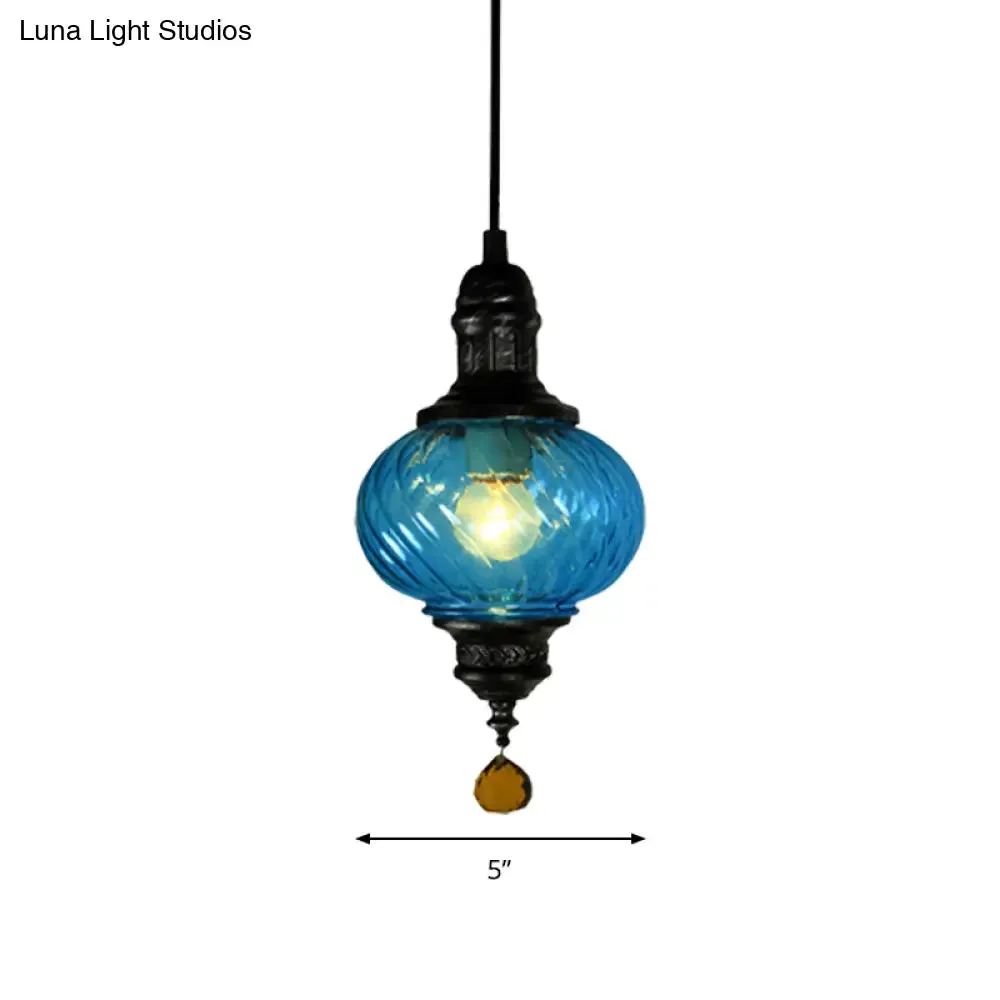 Moroccan Oval Textured Glass Pendant Light - Vibrant Red/Blue/Green - Ideal for Restaurants