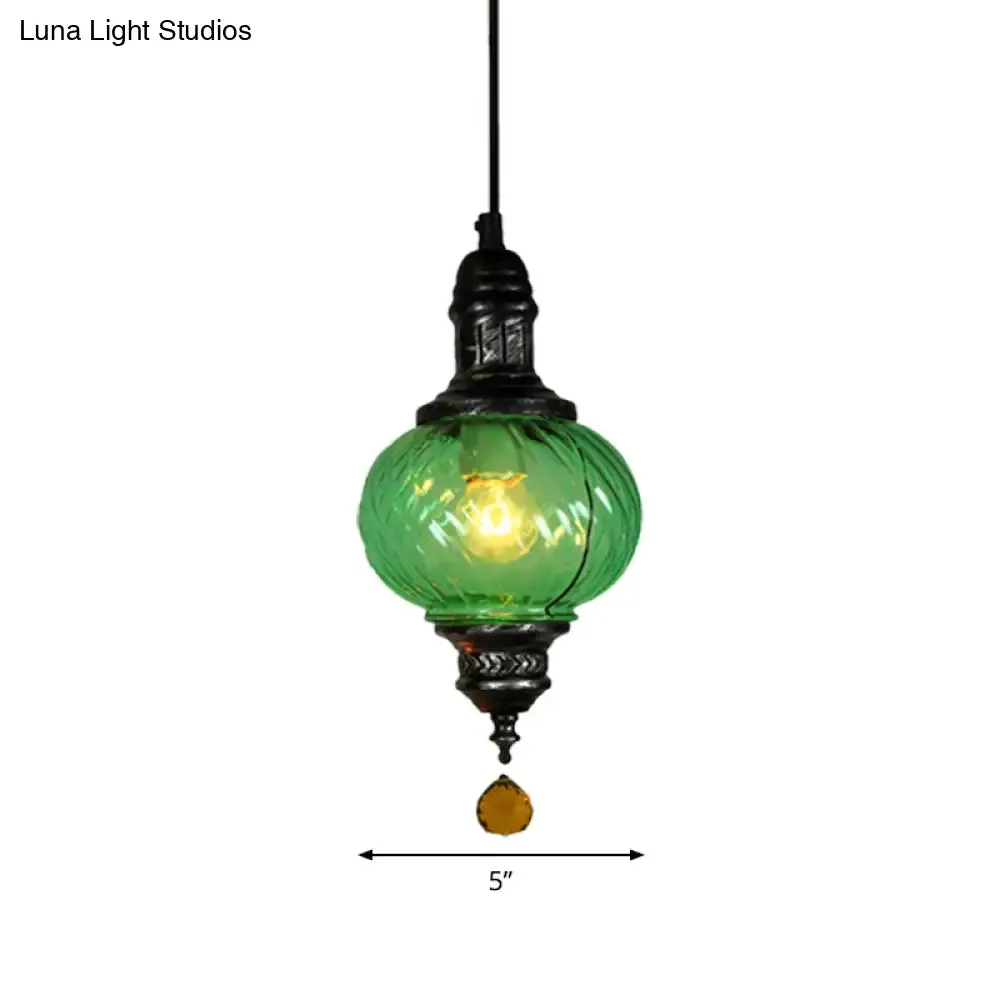 Moroccan Oval Textured Glass Pendant Light - Vibrant Red/Blue/Green - Ideal for Restaurants