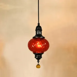 Moroccan Oval Textured Glass Pendant Light - Vibrant Red/Blue/Green - Ideal for Restaurants