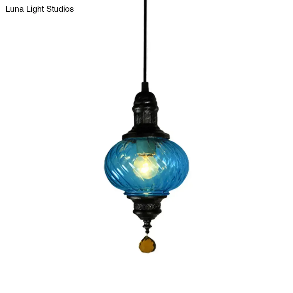 Moroccan Oval Textured Glass Pendant Light - Vibrant Red/Blue/Green - Ideal for Restaurants