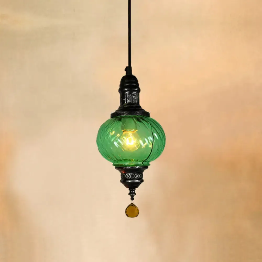 Moroccan Oval Textured Glass Pendant Light - Vibrant Red/Blue/Green - Ideal for Restaurants