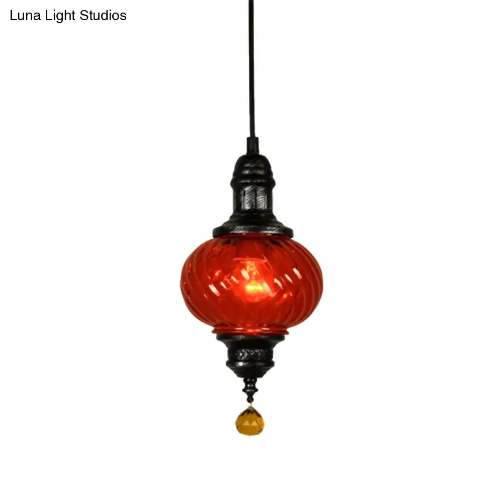 Moroccan Oval Textured Glass Pendant Light - Vibrant Red/Blue/Green - Ideal for Restaurants