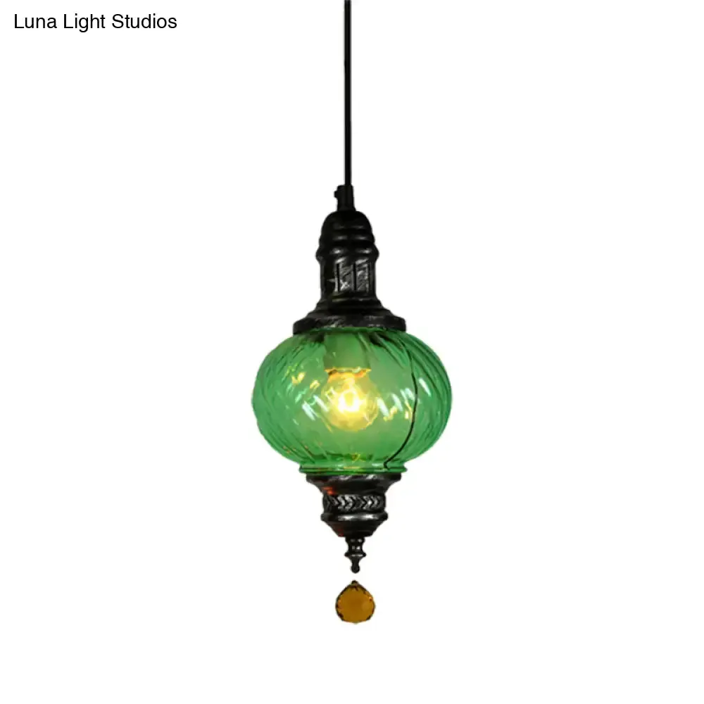 Moroccan Oval Textured Glass Pendant Light - Vibrant Red/Blue/Green - Ideal for Restaurants