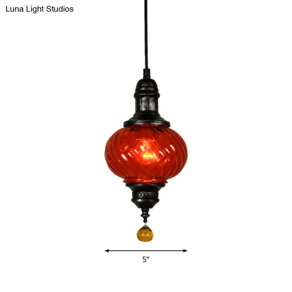 Moroccan Oval Textured Glass Pendant Light - Vibrant Red/Blue/Green - Ideal for Restaurants