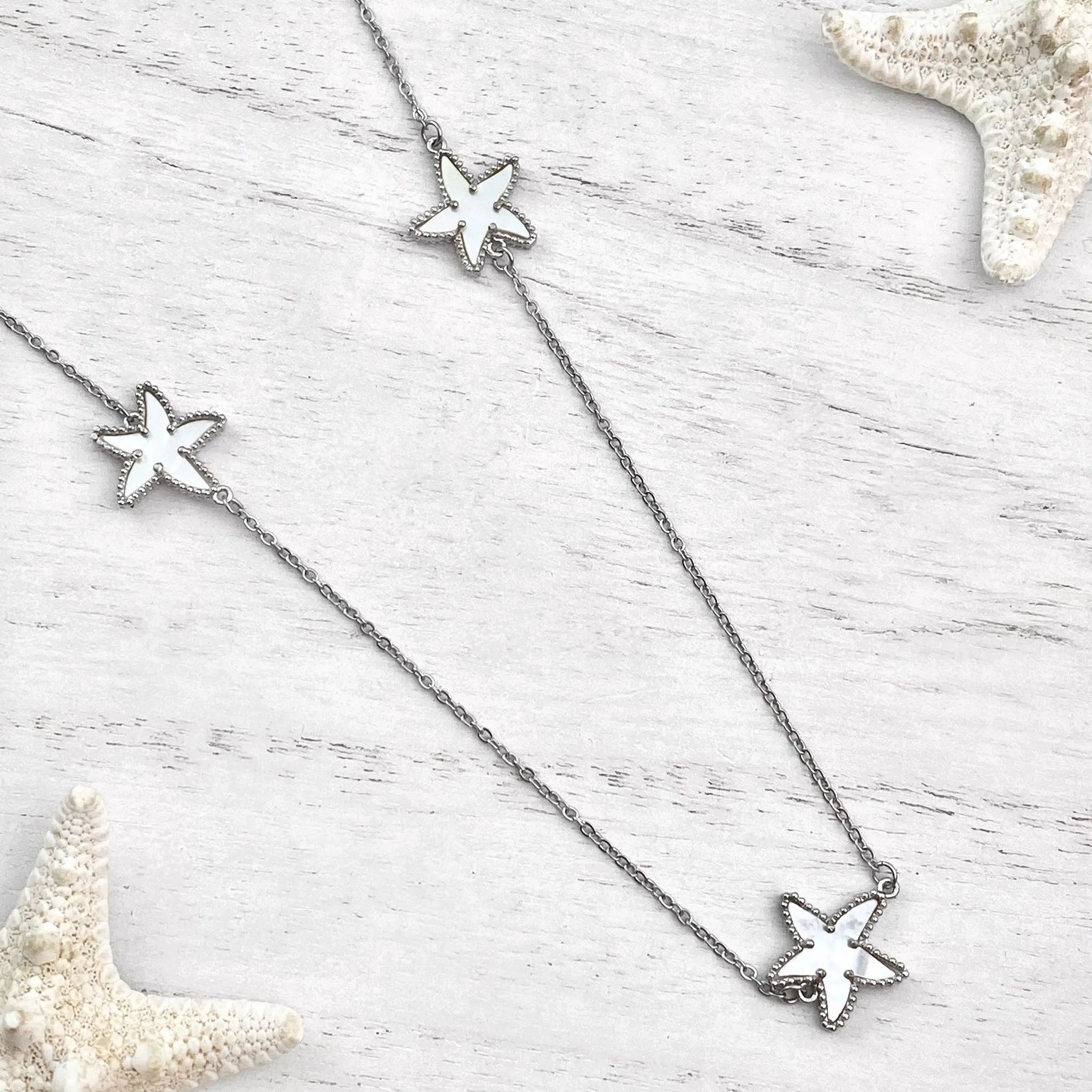 Mother of Pearl Trio Starfish Necklace