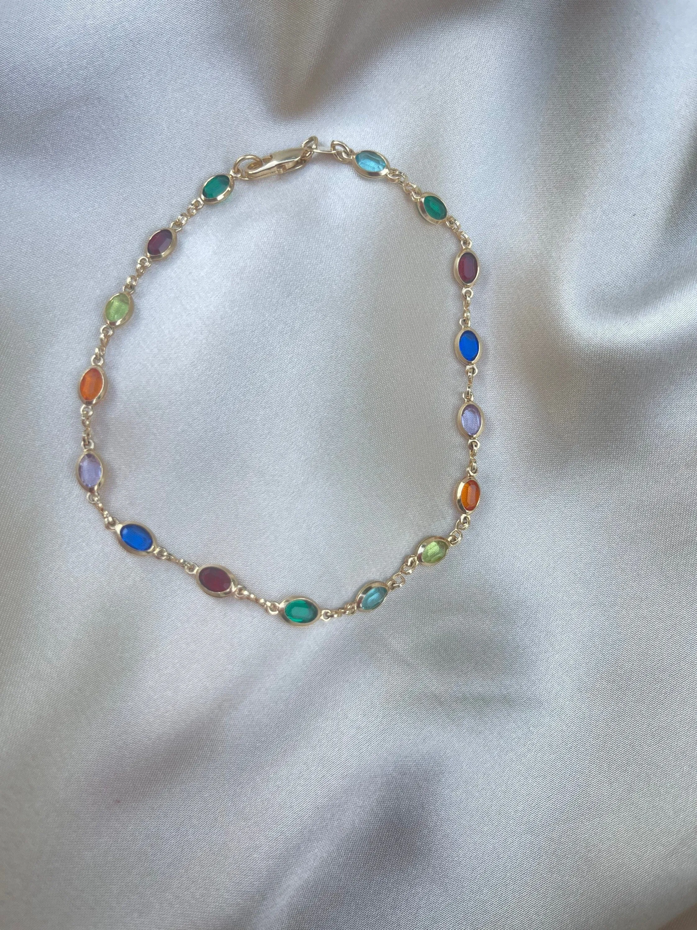 Multi-color 18 k Gold Filled Anklet, dainty anklet, gold anklet, gold plated ankleT, simple anklet, beads anklet gemstone anklet, color