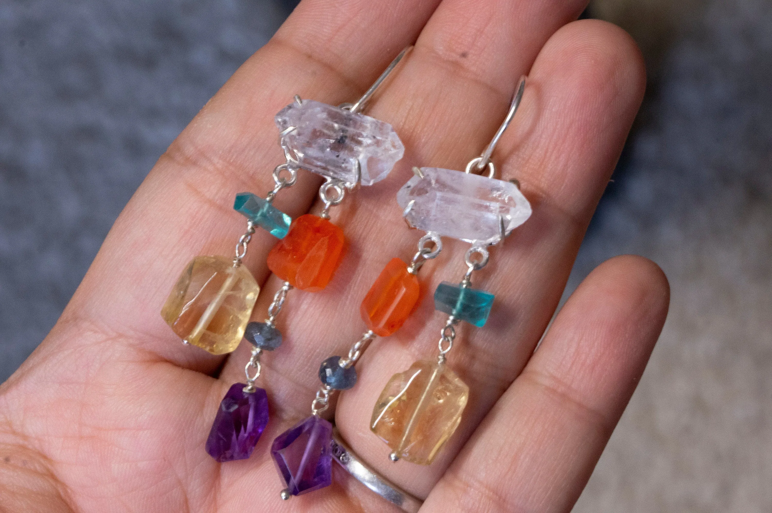 Multi gemstone mobile dangle earrings