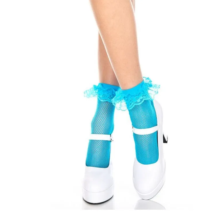 Music Legs Frill Top Fishnet Ankle Socks