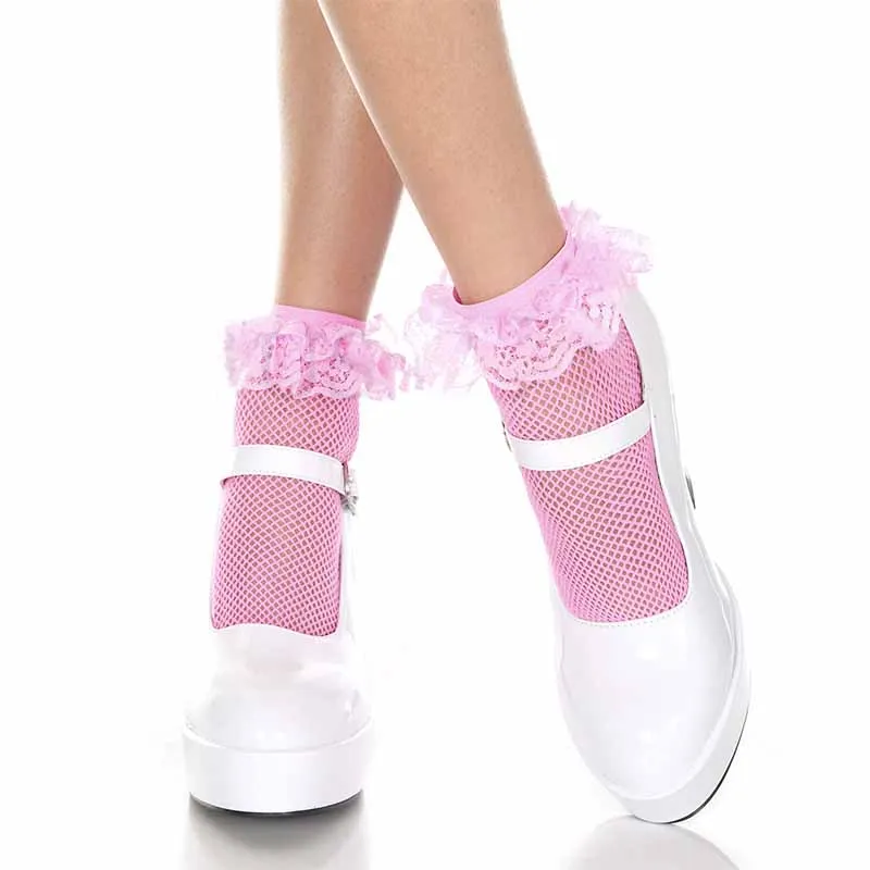 Music Legs Frill Top Fishnet Ankle Socks