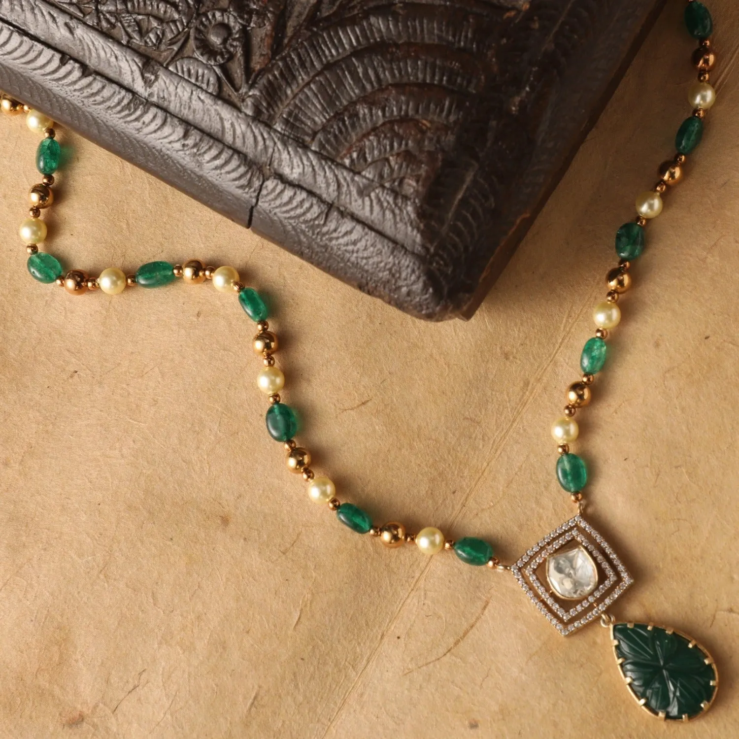 Mystic Green Beaded Silver Moissanite Necklace