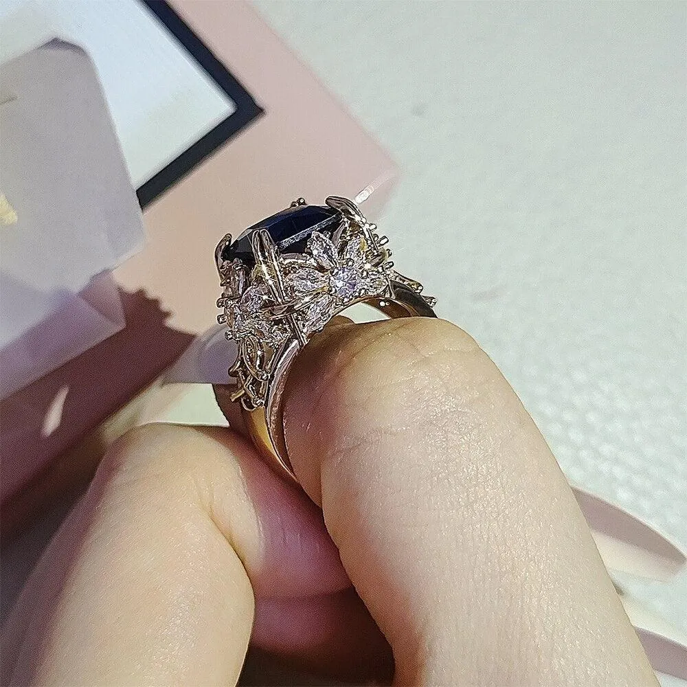 New Arrival Luxury Blue Princess Cut AAA  Quality CZ Diamonds Fashion High End Ring
