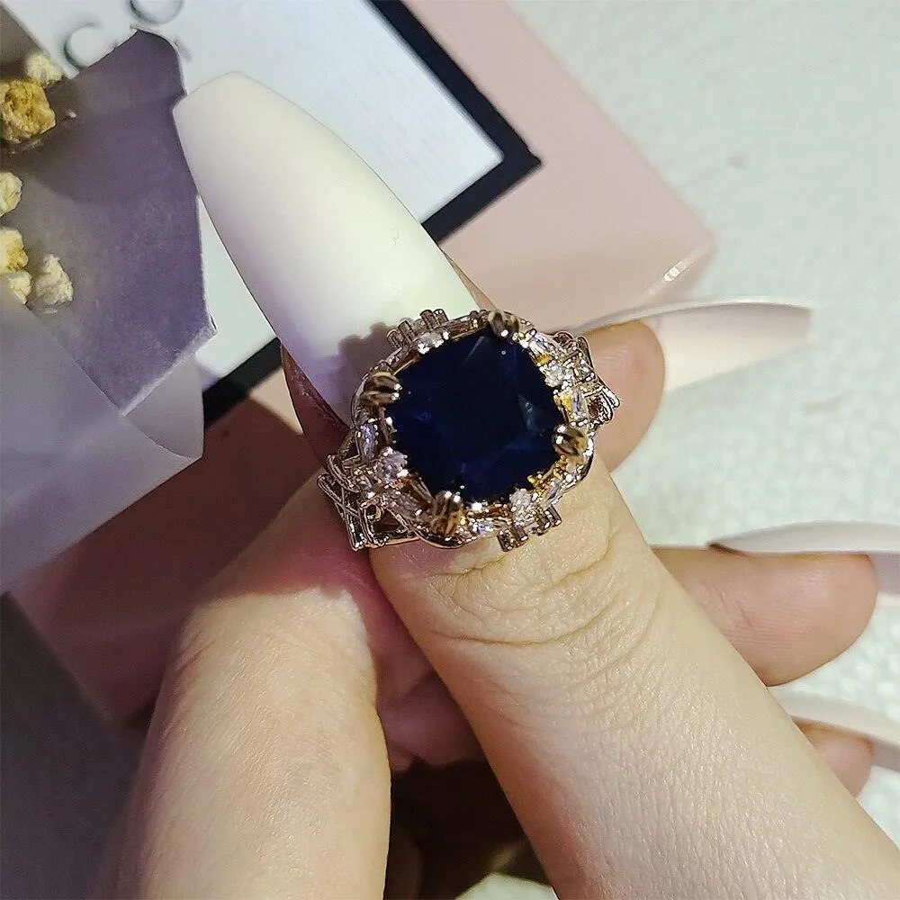 New Arrival Luxury Blue Princess Cut AAA  Quality CZ Diamonds Fashion High End Ring