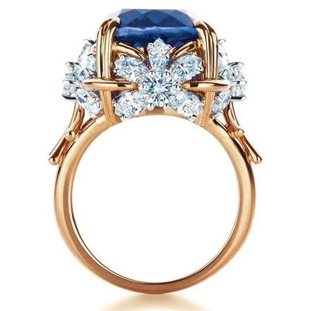 New Arrival Luxury Blue Princess Cut AAA  Quality CZ Diamonds Fashion High End Ring