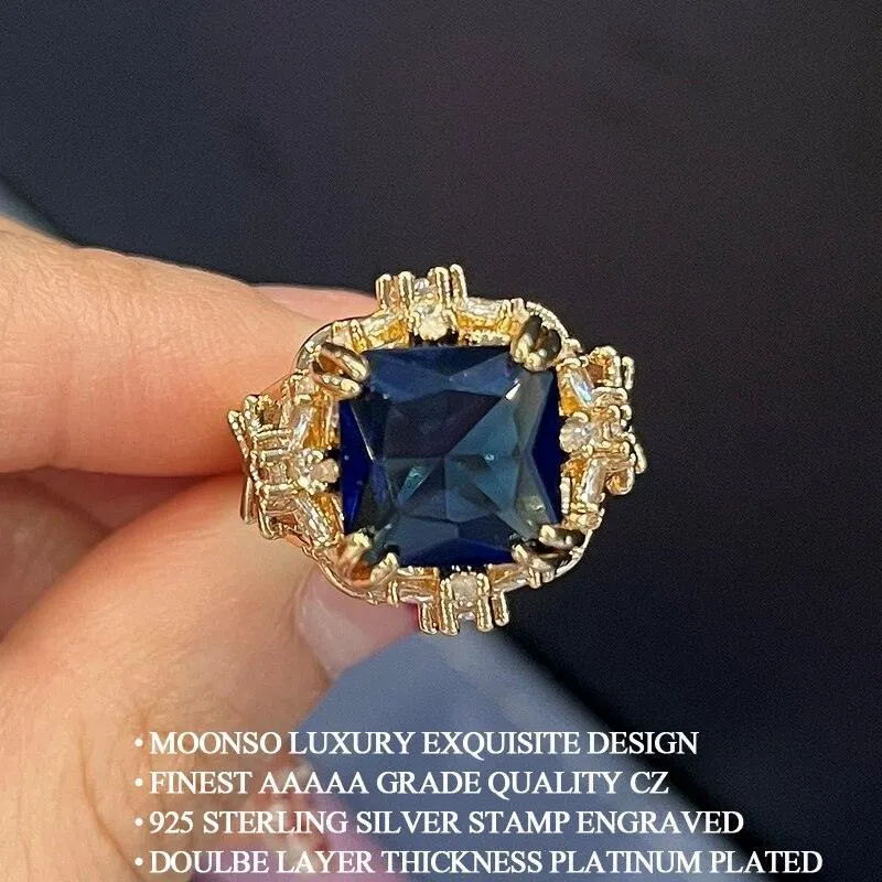 New Arrival Luxury Blue Princess Cut AAA  Quality CZ Diamonds Fashion High End Ring