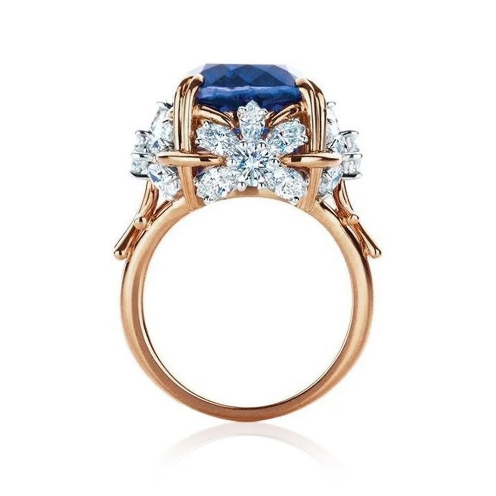 New Arrival Luxury Blue Princess Cut AAA  Quality CZ Diamonds Fashion High End Ring