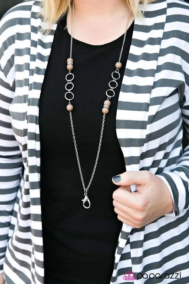 Nine-To-Fiver - Brown Lanyard Necklace-Paparazzi