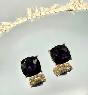 Olive Or Purple/Gold Square Shape Post Back Earrings