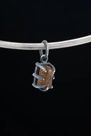 Olive Watermelon Tourmaline Slice - Oxidised Sterling Silver - Strong Claw Wire Setting  - Hammer Textured - Pendant Crystal Necklace