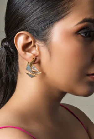 Origami Bird Shell Pearl Earrings