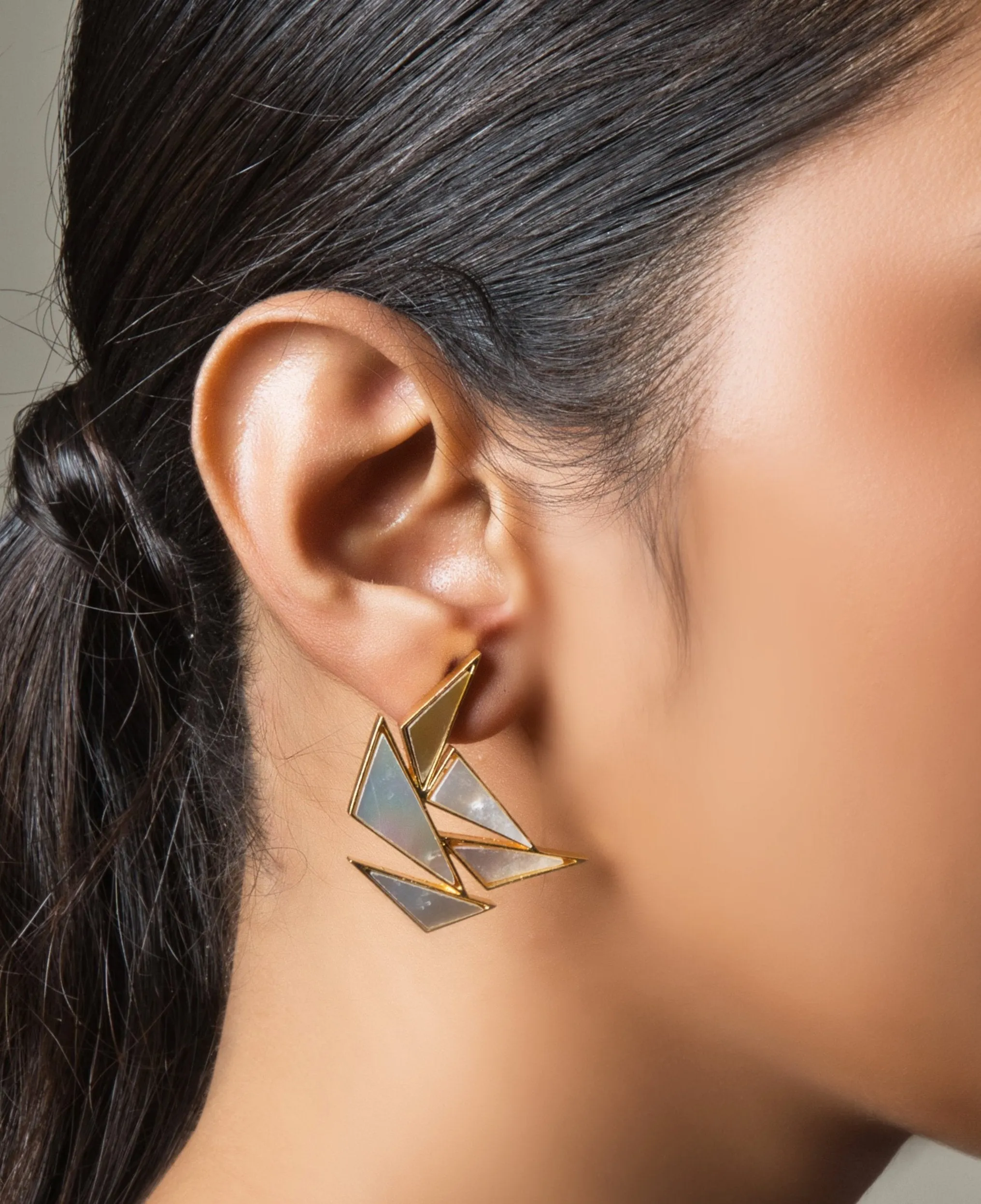 Origami Bird Shell Pearl Earrings
