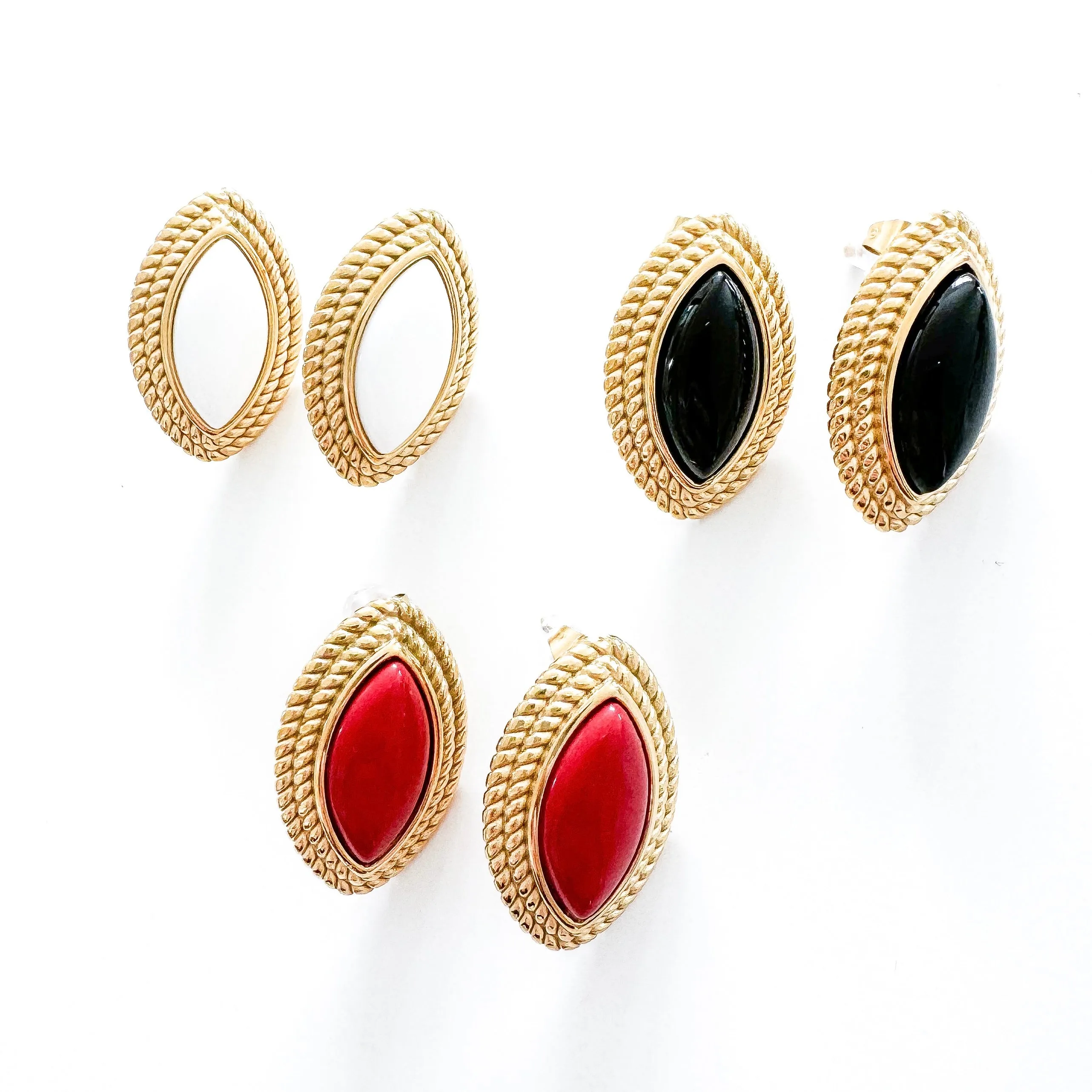 Oval Diamond Shape White Stone 18k Gold Earrings