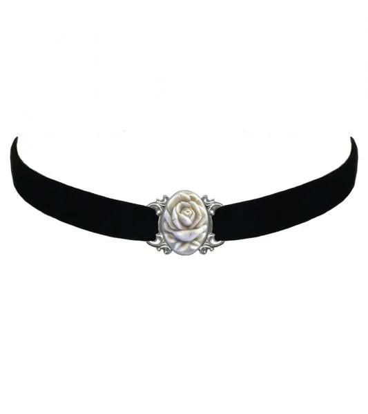 Oval Rose Choker Necklace - Ivory