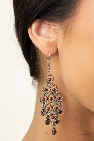 Paparazzi Earring ~ Chandelier Cameo - Red