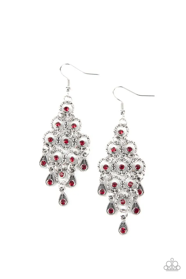 Paparazzi Earring ~ Chandelier Cameo - Red