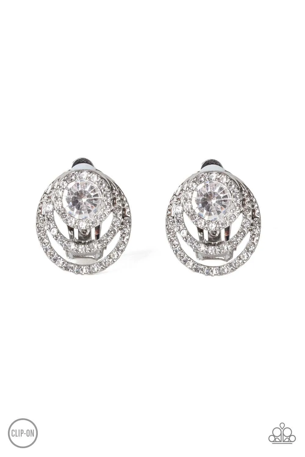 Paparazzi Epic Epicenter White Clip-On Earrings
