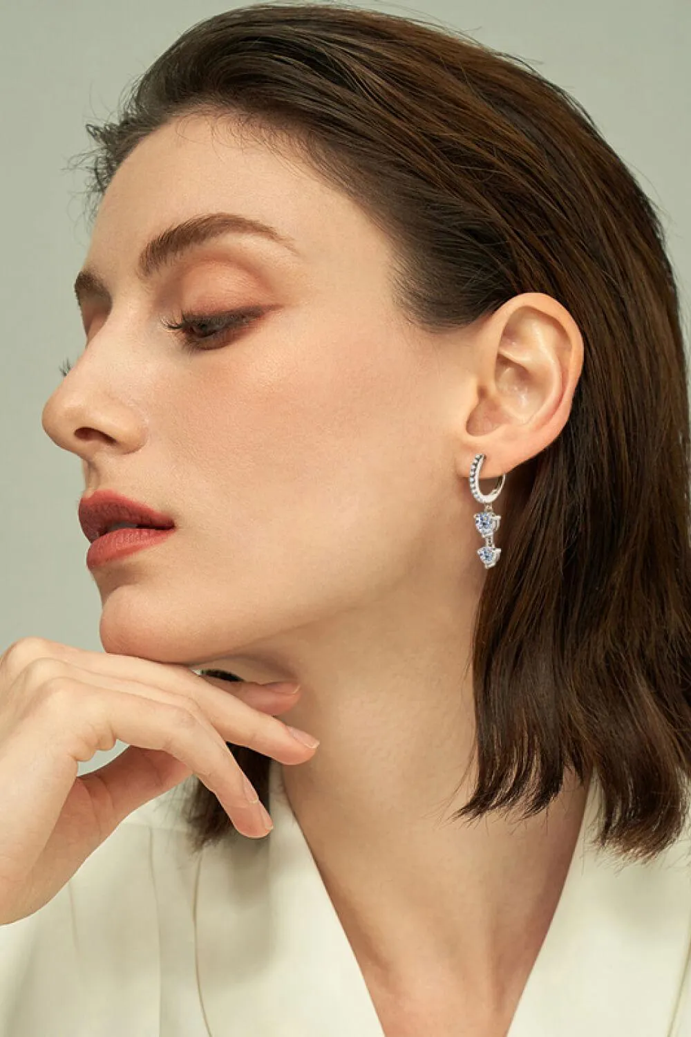 Pave Hoop Moissanite Drop Earrings