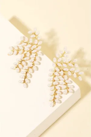Pearl Bead Vine Leaf Earrings