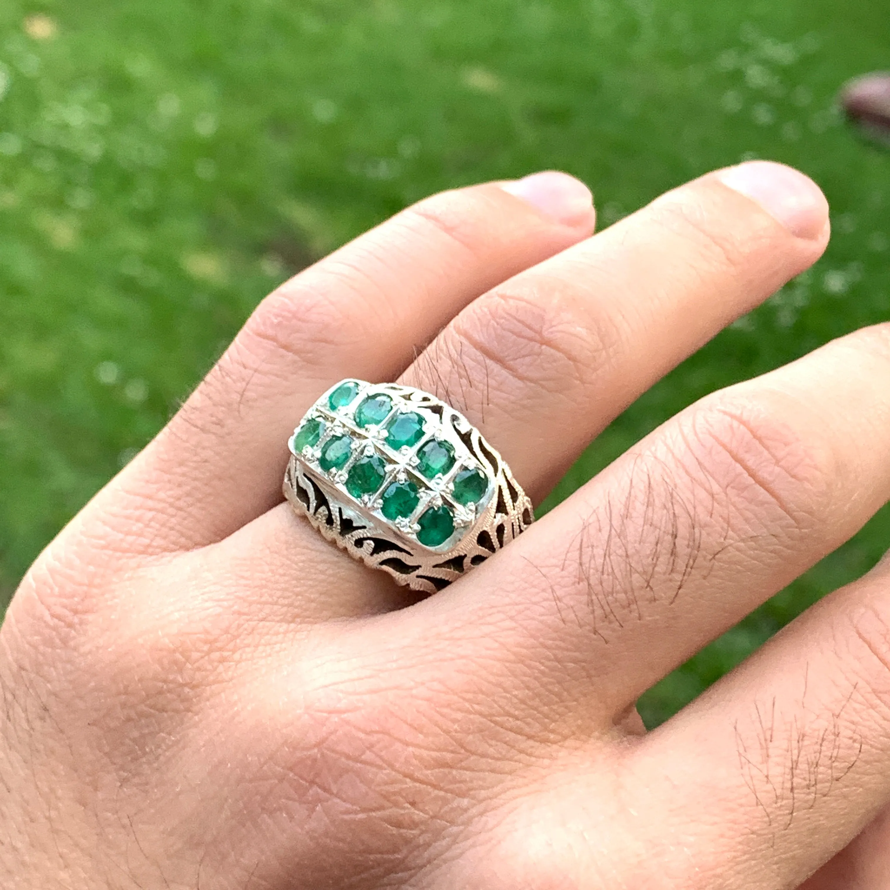 Persian Splendor Sterling Silver Men's Ring Adorned with Emeralds