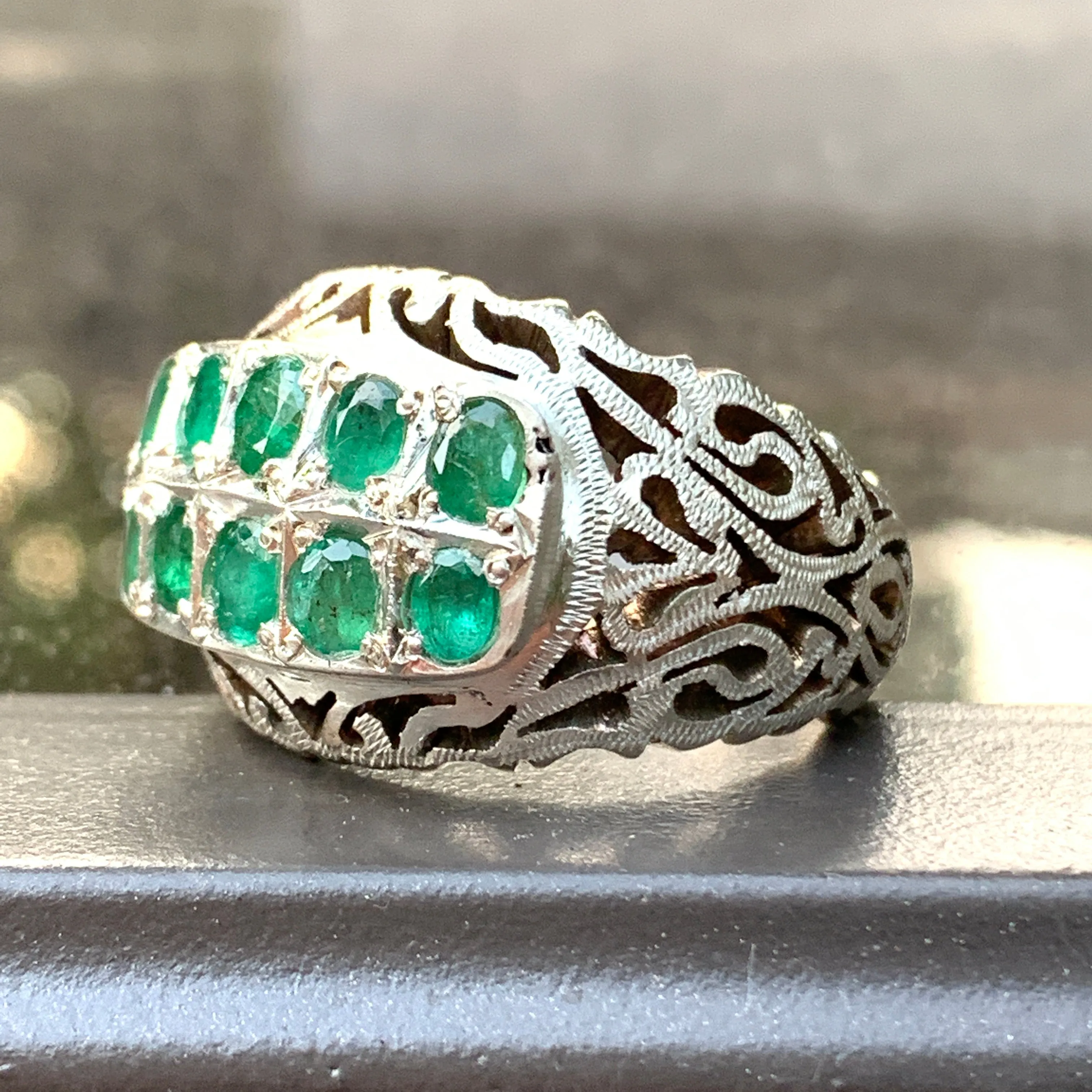 Persian Splendor Sterling Silver Men's Ring Adorned with Emeralds