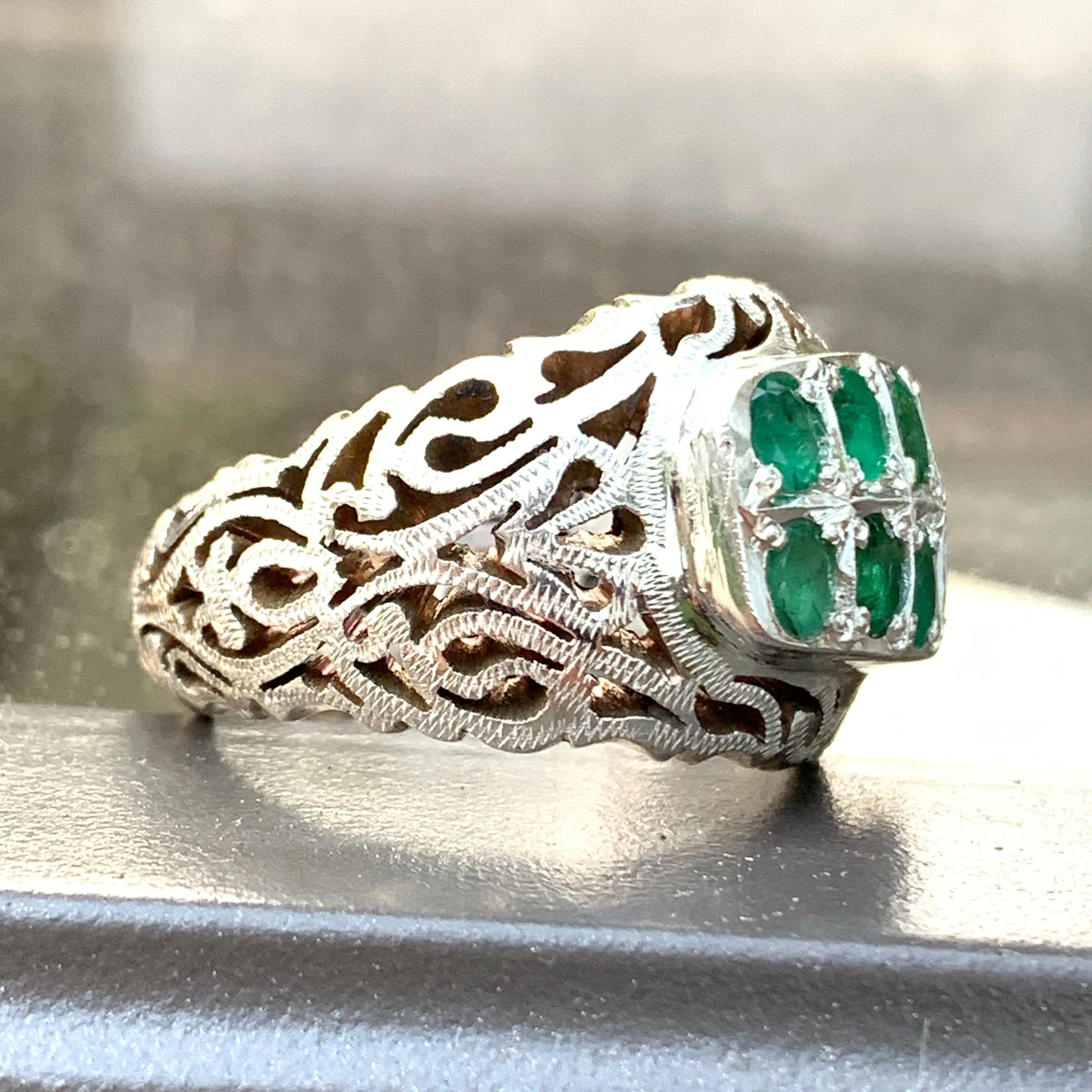 Persian Splendor Sterling Silver Men's Ring Adorned with Emeralds