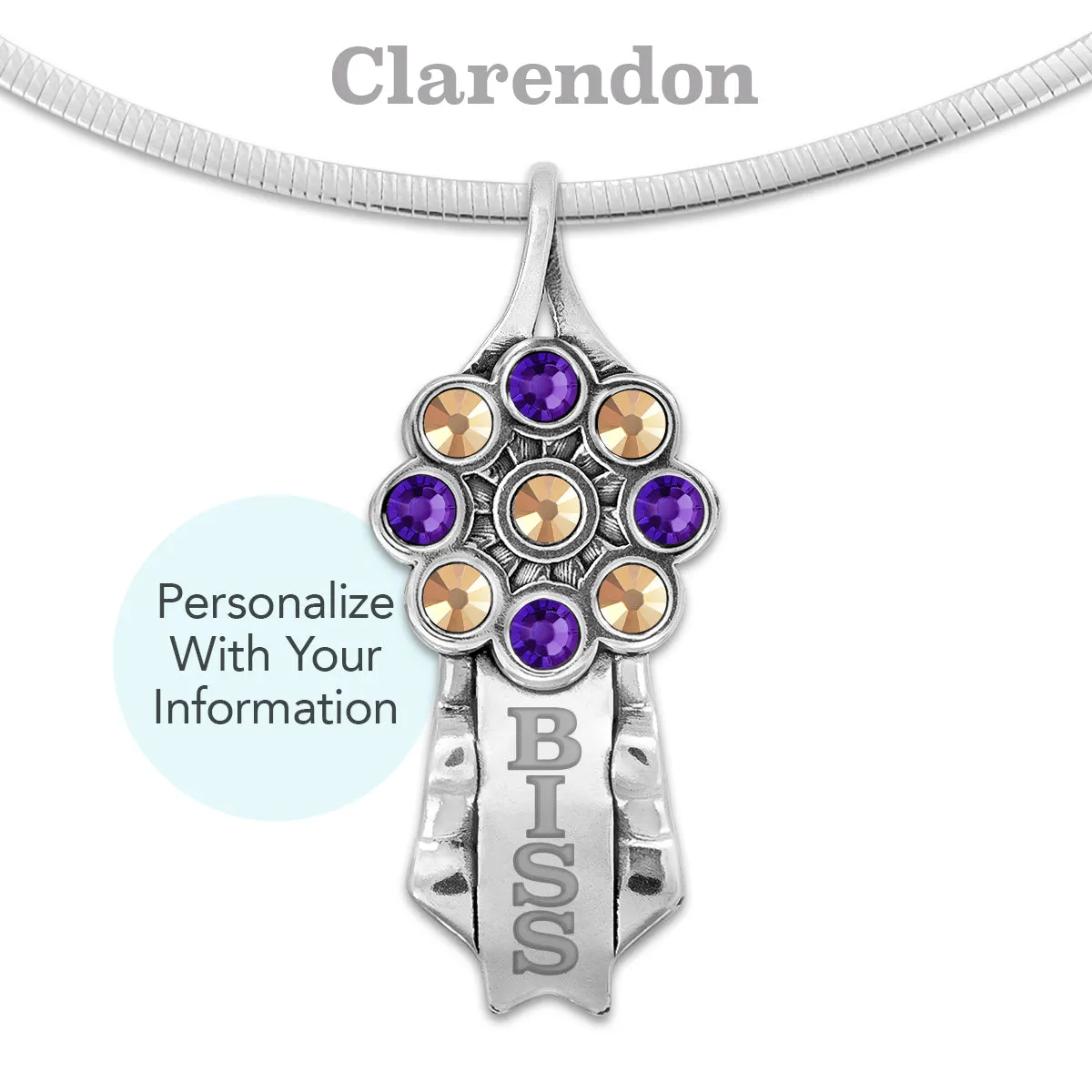 Personalized Crystal Rosette Ribbon Necklace in Sterling Silver, Championship Jewelry
